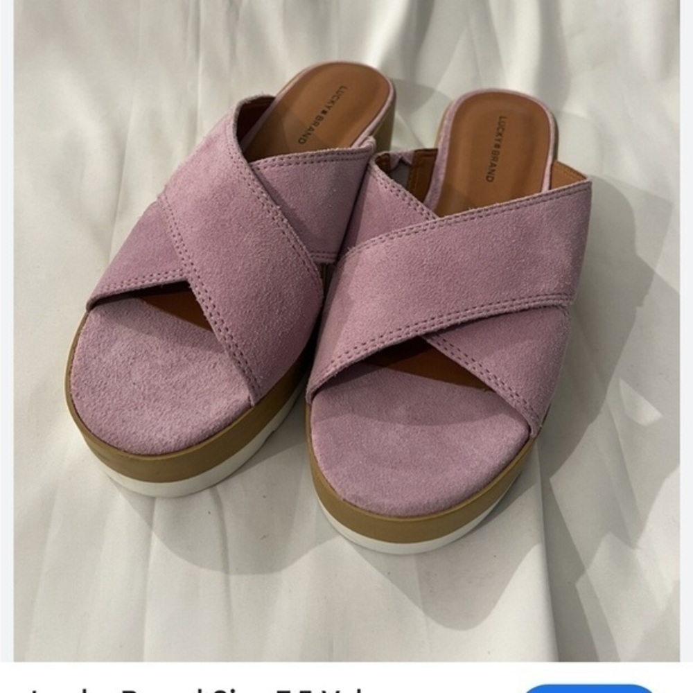 Lucky Brand Vebony Suede Leather Platform Sandals Slip on Lilac Pink size 9